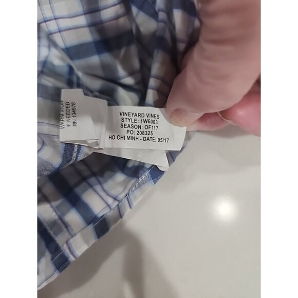 Vineyard Vines Shirt Whale Button Down White Plaid Slim Fit Men's Large - Picture 9 of 9